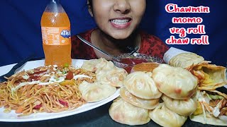 EATING CHAWMINMOMOVEG ROLL CHAW ROLL🔥STREET FOOD CHALLENGE MOMOS EATING CHALLENGE FRANKYASMR [upl. by Hilario646]