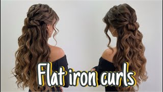 Half up half down hairstyle Flat iron curls for Long Heavy Hair [upl. by Faria479]