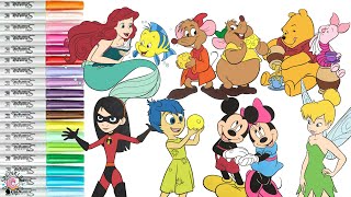 Disney Pixar Coloring Book Compilation Disney Princess Tinker Bell Inside Out Winnie the Pooh Minnie [upl. by Yellek912]