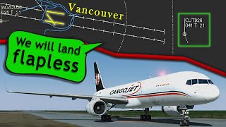 Cargojet B757 has FLAP MALFUNCTION at Vancouver  No Flap Landing [upl. by Wolfort582]