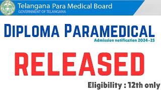 TS Diploma paramedical course admission notification 202425 released  diploma ts telangana [upl. by Assenav]