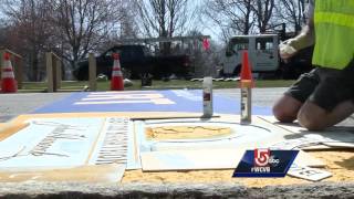 2017 Boston Marathon starting line painted [upl. by Ahsoym]