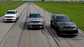 3wide 2557 HP Jeep Trackhawk Drag Race [upl. by Gnoud]