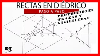 🏆 Sistema Diédrico rectas 🔥 RECTAS en DIÉDRICO  Proyecciones trazas y visibilidad [upl. by Buckie883]