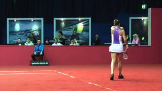 Mandy Minella vs Zuzana Kucova service amp return game  Porsche Tennis Grand Prix 2011 [upl. by Atsirc]