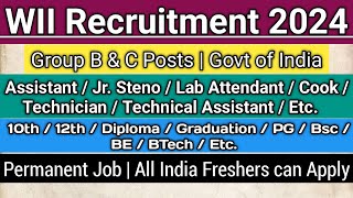 WII Recruitment 2024  WII Vacancy 2024  Central Govt Job  New Vacancy 2024 [upl. by Lema]