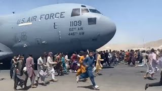 Watch Afghans Run Alongside US Military Plane At Kabul Airport [upl. by Lette]