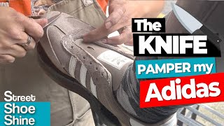 ASMR Shoe Shine SUEDE ✨✨ Adidas Suede  KNIFE shoeshine mexico [upl. by Arsuy]