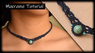 Macrame Tutorial  DIY Macrame Necklace with stone  Macrame choker [upl. by Michey]