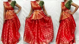 lehenga style saree draping different style saree draping how to drape saree [upl. by Euqinwahs]