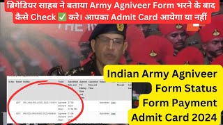 Indian Army Agniveer Form 2024 Application Status Online Payment or Agniveer Admit Card 2024 [upl. by Ruthy568]