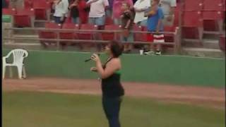 Sarah Yates Sings National Anthem At Maverick Stadium In Adelanto In California [upl. by Antonie]