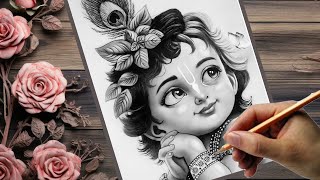 Shree Krishna Drawing Krishna Ji Drawing Outline Drawing Tutorial Krishna [upl. by Kobe]