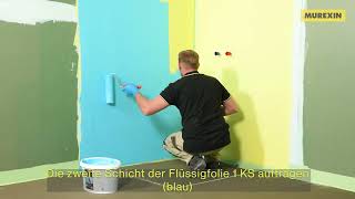 Arbeitsschritt 8  Wand abdichten zweite Schicht mit Flüssigfolie 1 KS blau [upl. by Singleton]