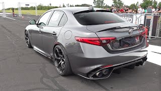 Alfa Romeo Giulia Quadrifoglio 29 V6 with RAGAZZON EXHAUST Drag Racing Accelerations Sound [upl. by Laucsap970]