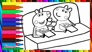 Draw and Color Peppa Pig amp Suzy Sheeps Fun School Bus Trip 🐷🐷🌈 How to draw a Peppa Pig [upl. by Leong285]