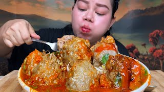 Seger bakso urat isi tetelan cabe rawit plus soun tougesambal pedas satu mangkok Mukbang [upl. by Rexanne607]