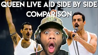 BOHEMIAN RHAPSODY MOVIE 2018 LIVE AID Side by Side w the QUEEN LIVE AID 1985 REACTION [upl. by Toinette]