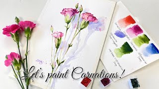 Lets paint carnation in watercolor tutorial step by step [upl. by Eidok]