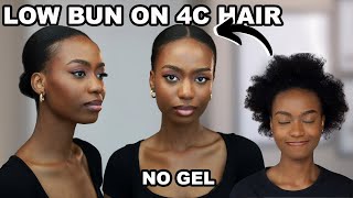 SLEEK LOW BUN ON 4C NATURAL HAIR WITH NO GEL  CLEAN GIRL AESTHETIC  Glory Okings [upl. by Leschen]