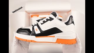 Louis Vuitton Trainer Sneaker BLKWHITEORANGE [upl. by Erdnua]