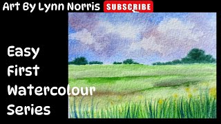 Lets Watercolour Paint  Super Easy Clouds Distant Trees and a Field Landscape [upl. by Clava]