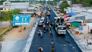 Amazing largescale road paving operation on a highway Several heavy machinery and asphalt trucks [upl. by Lander]