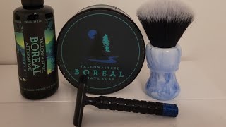 Wet shaving Tallow  Steel  Boreal in their newest soap base [upl. by Tiebold]