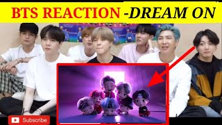 BTS REACTION TO DREAM ON  TINYTAN  ANIMATION  THEMSELVES  BANGTAN BOMB [upl. by Pentha]