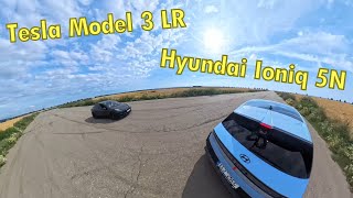 Hyundai Ioniq 5N vs Tesla Model 3 LR drag race at Vrbátky Czechia [upl. by Atnohsal]