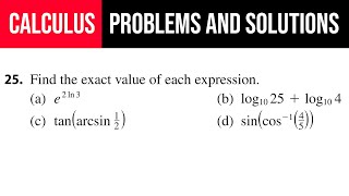 25 Find the exact value of each expression a e2 ln⁡3 b log10⁡25log10⁡4 c [upl. by Manda]