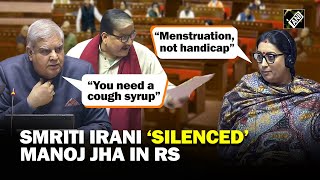 “Menstrual cycle not handicap” Smriti Irani ‘silenced’ Manoj Jha on menstrual leave in Rajya Sabha [upl. by Edrea311]