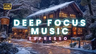 4K  Snowy Coffee Shop Ambience ❄️ Cozy Focus Music for Study Work and Relaxation [upl. by Dnana]