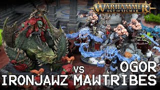 IRONJAWZ vs OGOR MAWTRIBES 2000pts Warhammer AGE OF SIGMAR Battle report [upl. by Ahsinyd]