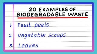 BIODEGRADABLE WASTE EXAMPLES  NAME  5  10  20 EXAMPLES OF BIODEGRADABLE WASTE [upl. by Fu]