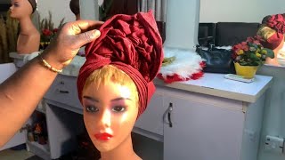 How to tie Trending ruffles at the middle in 2024 headscarf geletutorial fyp gele [upl. by Kcirddehs]