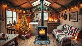 Winter Cottage Christmas Ambience  Cozy One Room Cabin with Woodstove amp Festive Decor  ASMR Sounds [upl. by Bethena]