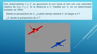 Dilatación del Tiempo 2 obs O y O´ se aproximan el uno hacia el otro con una v relativa de 06c [upl. by Inoliel]