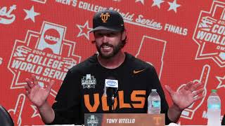 Tennessee baseball press conference on College World Series win vs Texas AampM before pivotal Game 3 [upl. by Gayl]