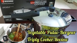 Bergner Triply Pressure Cooker reviewVeg Pulav in Bergner CookerUnboxing and ReviewPros and Cons [upl. by Hilel]