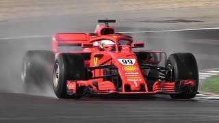 Antonio Giovinazzi Developing 2019 Pirelli F1 Wet Tires w a Ferrari SF71H [upl. by Attiuqehs]