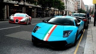 HD Supercars in London July 2012  Part 1 Veyron LP670SV Virage DBS R8 V10 [upl. by Asylem197]