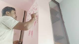 Simple design wall painting New design painting Wall art video [upl. by Euhc]