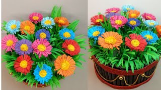 Diy paper flower vase showpieceeasy paper flower craft home decore idea [upl. by Ronna]