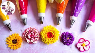 How to pipe 6 classic buttercream flowers  Piping tips amp techniques for perfect cake decorating [upl. by Suravaj]