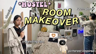 ROOM TRANSFORMATION hostel room✨🪴 pinterest inspired amazon haul cleaning decorating [upl. by Eibreh]