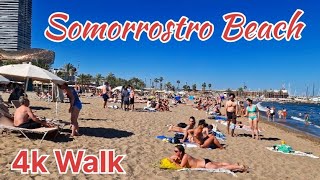 Somorrostro Beach 🏖Summer Vibes🌊Barcelona city☀️🇪🇦4k chill walk [upl. by Lekcim]