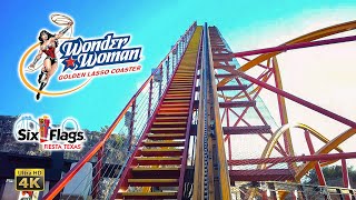 April 2022 Wonder Woman Golden Lasso Coaster Front Seat On Ride 4K POV Six Flags Fiesta Texas [upl. by Philis281]