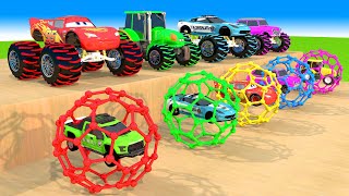 Live Epic Escape From Lightning McQueen Police car Tractor WHAT CAR CAN SURVIVE IN MAGNETIC CAGE [upl. by Alyhc]