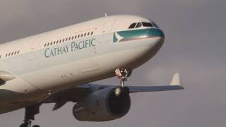 Heavy Cross Wind Landing Cathay Pacific Airbus A330342 BHLE NARITA RWY16R [upl. by Recneps]